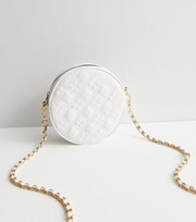 New Look White Leather-Look Quilted Circle Cross Body Bag